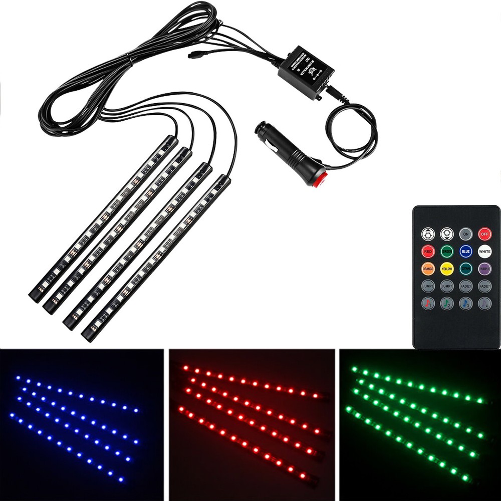 Car RGB 48 LED Light Strip Interior Atmosphere Neon Lamp Remote Control for Car