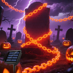 10Ft Solar Halloween Plastic Chain Lights for Halloween Decorations Outdoor , 8