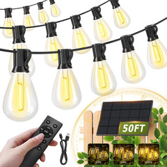 200FT Solar String Lights Outdoor Waterproof 72+2 LED Bulbs, Solar Powered with