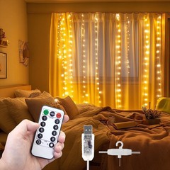 300 LED Fairy Curtain Lights, 9.8×9.8Ft USB Plug-in 8 Modes Christmas String