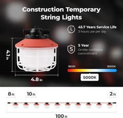 100FT LED Construction String Lights – 21000LM Waterproof Work Light