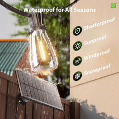 54FT Solar String Lights Outdoor Waterproof with USB Charging & Remote, Dimmable