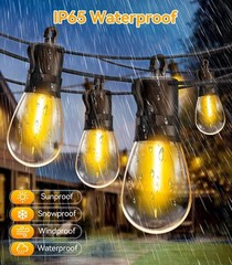 50Ft Waterproof and Dimmable Outdoor String Lights with 15 S14 Edison Bulbs