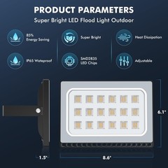 Viugreum 100W LED Flood Lights Outdoor, Waterproof IP65 Work Lights, 110V 100…
