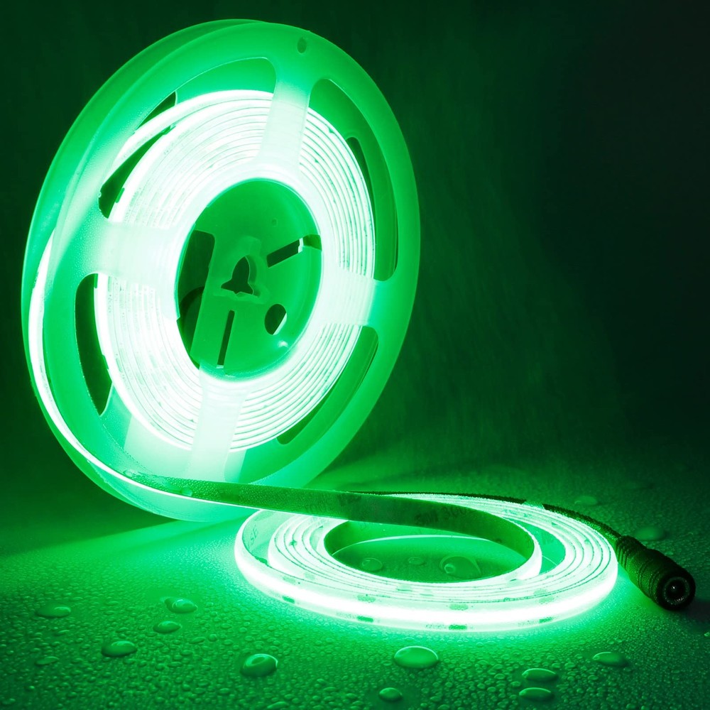 12v Cob Led Strip Green 16.4ft Waterproof Ip65 Super Bright 2400leds Dotless Out