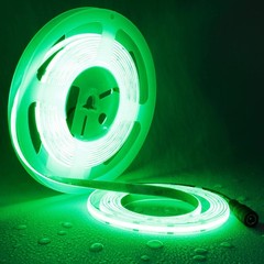 12v Cob Led Strip Green 16.4ft Waterproof Ip65 Super Bright 2400leds Dotless Out