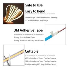 COB LED Strip Light High Density Flexible COB 480/528LEDs/m Lights Tape Dimmable