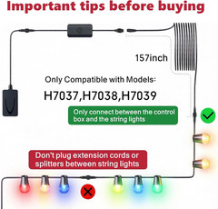 13.12Ft Smart Outdoor String Lights Extension Cord,4M Power Cable with 3-Pin Plu