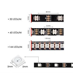 5050 WS2812B RGB IC LED Strip Lights 144 LEDs Pixel Individual Addressable DC5V