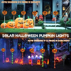 12 Luces Solares Calabaza – Estacas Halloween Exterior, 8 Modos, Multicolor