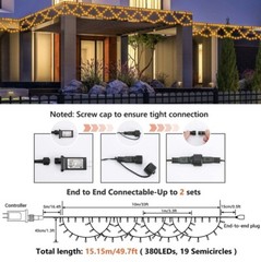 Christmas Lights 33ft 380 LED Warm White Icicle Lights with Timer 8 Light Modes
