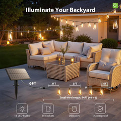 54FT Solar String Lights Outdoor Waterproof with USB Charging & Remote, Dimmable