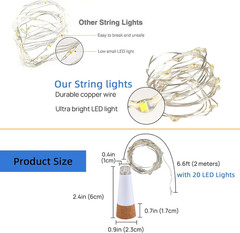Wine Bottle Lights with Cork Switch for Liquor Bottles 4 Pack Rechargeable Batte