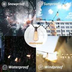 Outdoor Led String Light Plug in 50FT LED Lights with 25 Bulbs ST38 Shatterproof