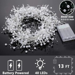 Christmas Decorations 13FT Pearl Garland String Lights 40LED Festive Lighted …