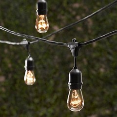 NEW 50 ft 25 Sockets Black Outdoor 14 Gauge Edison Metro String Lights+ 28 Bulbs
