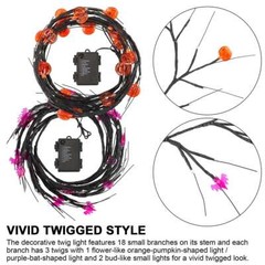 6 Ft Halloween Willow Vine Twig Garland with 54 LED Orange & Purple Lights, Pump