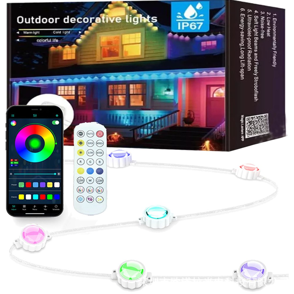 50/100/150FT Smart Permanent Outdoor LED Eaves Lights IC+RGB APP/Remote Control
