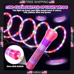 Led jump rope for kids and girls flashing colorful light up skipping rope