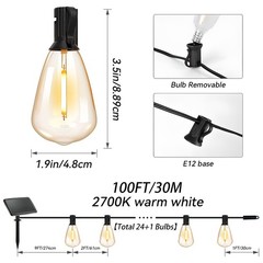 200FT Solar String Lights ST38 LED Outdoor Waterproof Patio Garden Bulb Lights