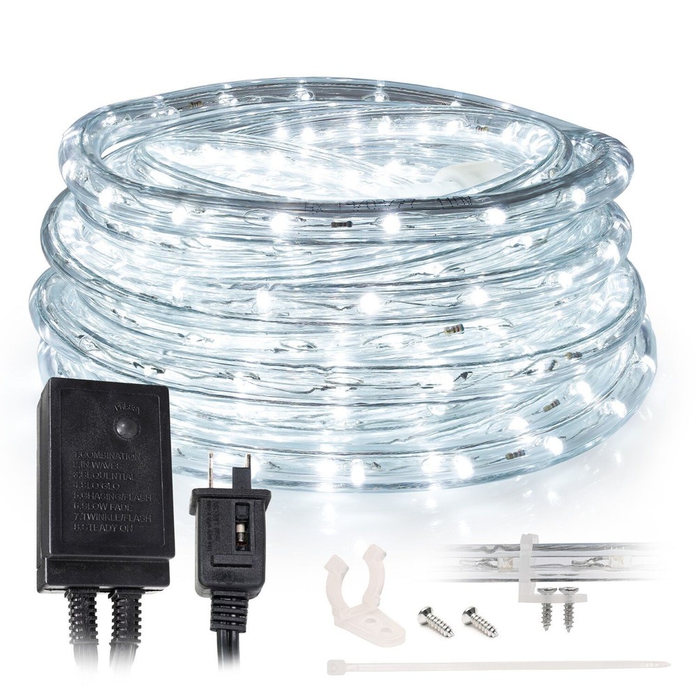 Cool White 1/2″ LED Rope 25ft Flexible X’mas Outdoor Lighting Static/Mode Extend