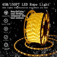 150FT Waterproof LED Rope Lights – Flexible 110V Warm White String Light for Ind