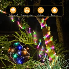 Solar String Lights with PVC Tube, 1 Pack, 33 Ft, 100 LED, Multi Color, 8 Mod…