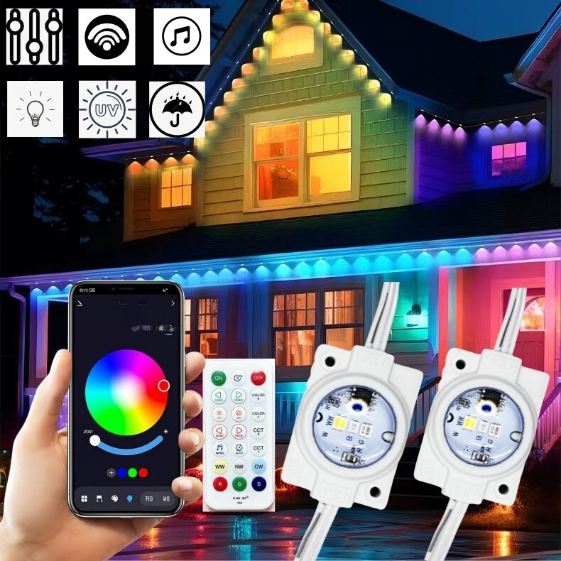 108FT Smart RGBW LED Module Permanent Outdoor Eave Light With APP Remote Control