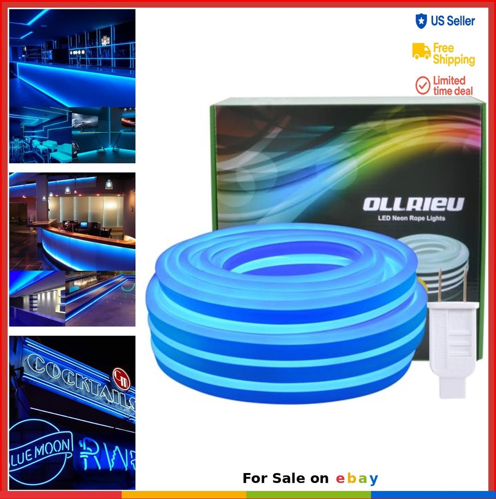 LED Neon Rope Light 33ft Blue AC110V 120V Connectable Flexible Waterproof Strip