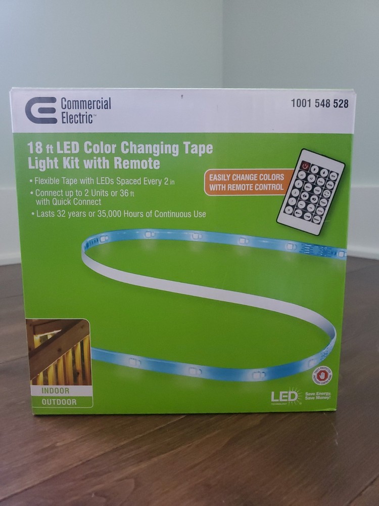 Commercial Electric Color Changing Tape Lights, Remote, Indoor/Outdoor 18ft NEW
