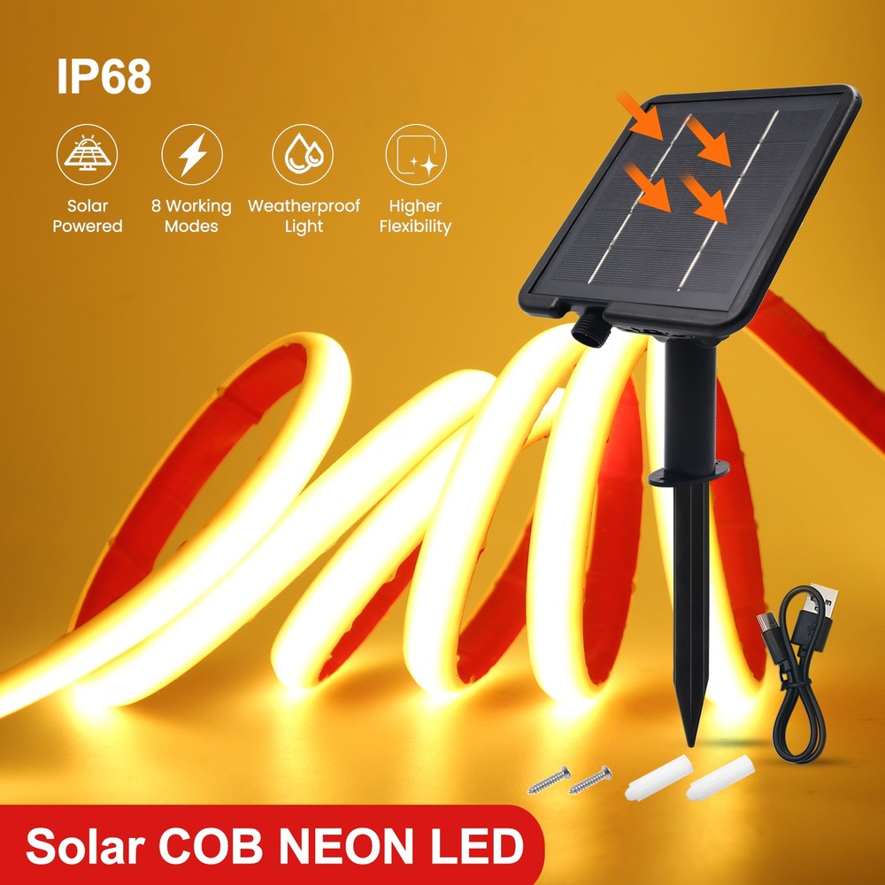 8-modes Solar COB Neon LED Strip Light Flex Lamp Garden Decor Waterproof Lights