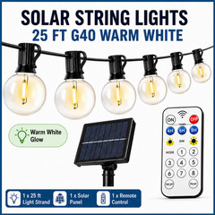 Solar String Lights 25 ft G40 Outdoor Patio Garden Christmas Warm White Remote
