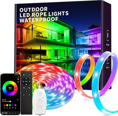 Outdoor Led Strip Lights Waterproof IP68, RGB Outdoor Led Lights with Button & B