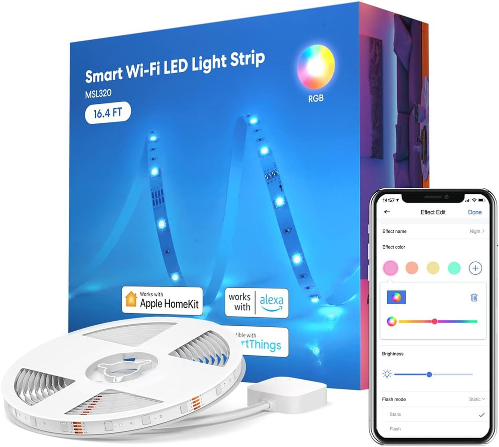 Smart LED Strip Lights, 16.4Ft Wifi Strip Work with Apple Homekit, Alexa, Google