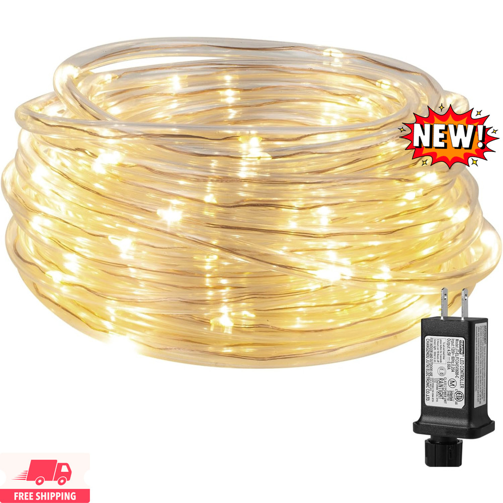 Luces de cuerda con enchufe y tubo pequeño, tamaño lápiz de 6 mm, 100 luces LED