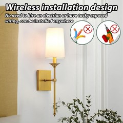 TERLEENART Battery Operated Wall Sconce Set of 2 Cordless Dimmable Remote 15