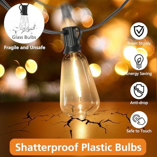 BRIGHTOWN 3-Color in 1 LED Outdoor String Lights with Remote, 100FT Edison –