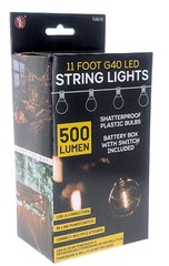 11 Foot/500 Lumen G40 LED String Lights,Shatterproof Plastic Bulbs, 4 AA