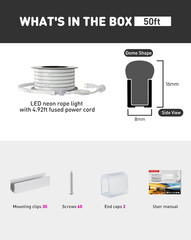 Connectable LED Rope Lights 50FT, Waterproof, 4500K Neutral White, ETL Certified
