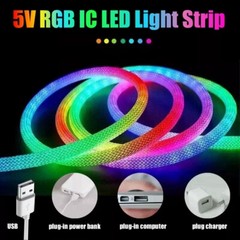 5V 6.56ft WS2811 USB RGB Neon LED Light Strip Home Decor 360 Round Reticulate