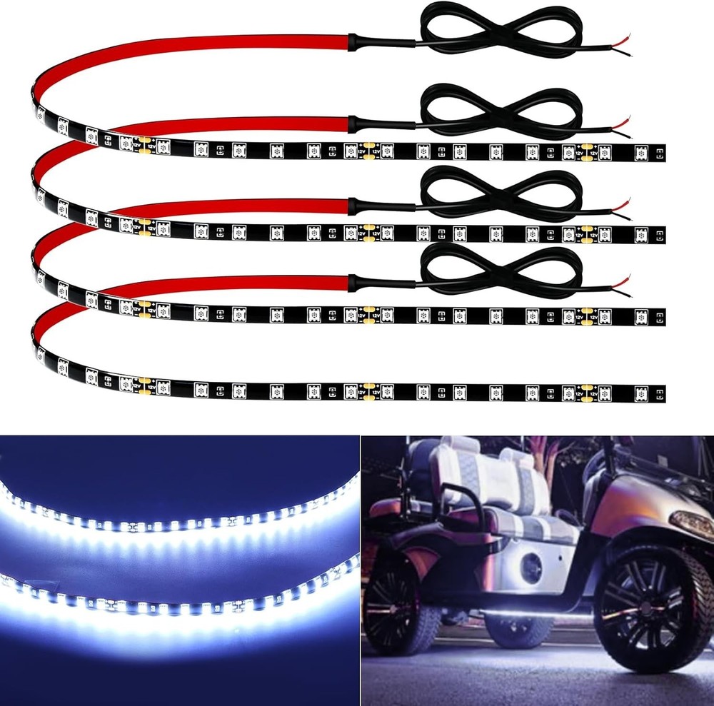 12V Led Light Strip 24″ Connectable White Led Strip Lights for Cars Golf Cart…