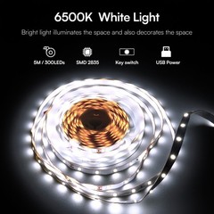 5V USB Powered Cool White LED Light Strip with On/Off Switch Button
