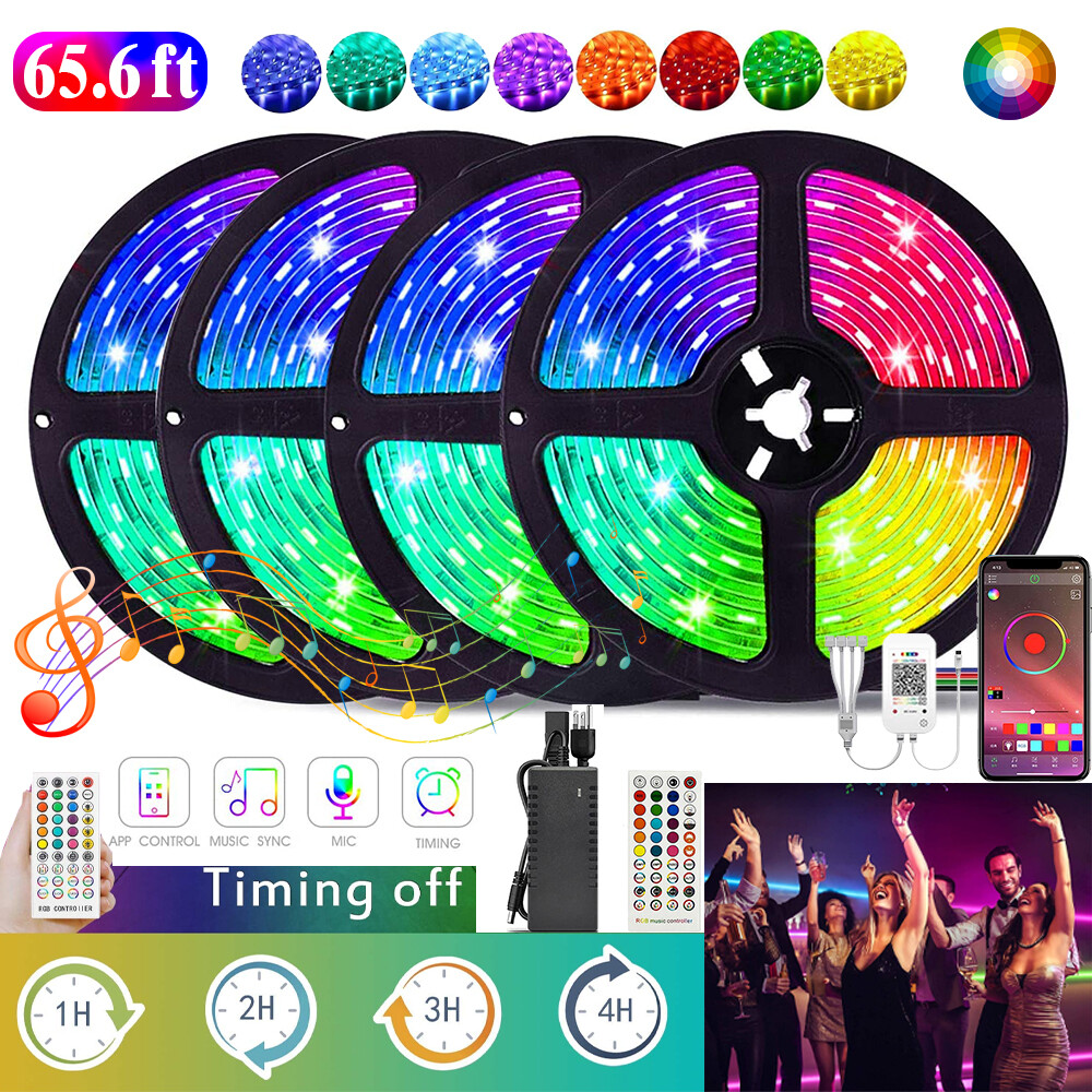 16.4 ft 65.6 ft LED Strip Lights 5050 Music Sync Bluetooth Remote Room Light Kit
