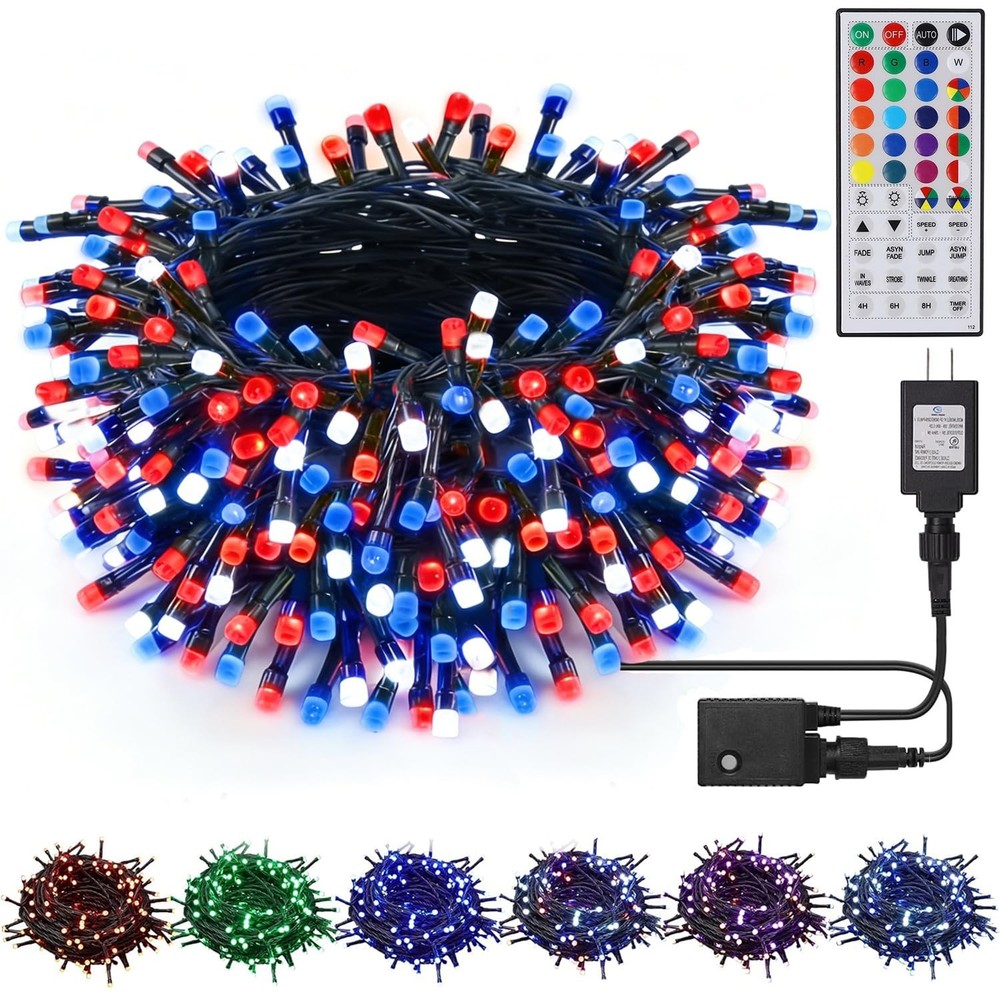 66ft Christmas Decorative Mini Lights, 200 LED RGB Changing 8 Functional Gree…