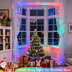100 LED Globe Christmas String Lights 33Ft, 8 Mode with Remote