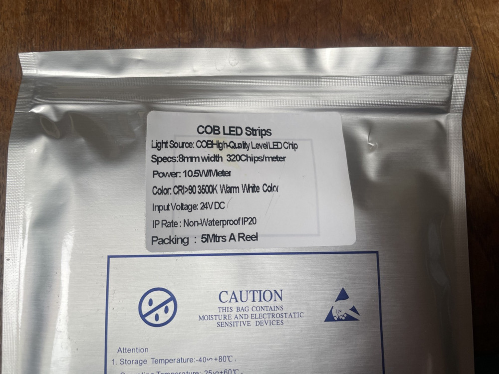 COB LED strip 5m reel Non-Waterproof- 24v