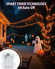 Halloween String Lights Battery Operated, Orange Lights with Timer Waterproof 16