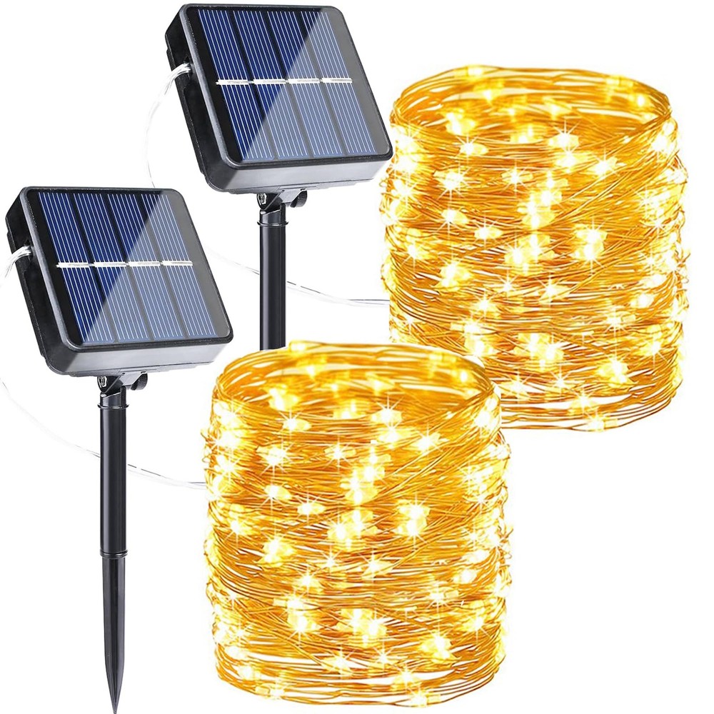 Joomer Solar Fairy Lights 2 Pack Total 80FT 240LED Lights Warm White Copper Wire