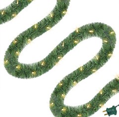 WATERGLIDE 49FT Lighted Christmas Green Garland with 100 Count Clear Lights