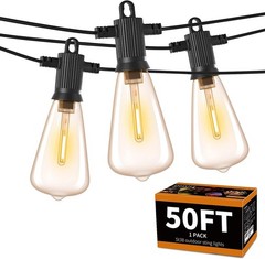 Outdoor String Lights 50 FT, Patio Bulbs with 27 LED Plastic Edison ST38 Bulb…